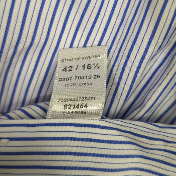 Eton Shirt Mens 16.5 42 Blue Striped Contemporary Cotton Long Sleeve French Cuff - Picture 9 of 10